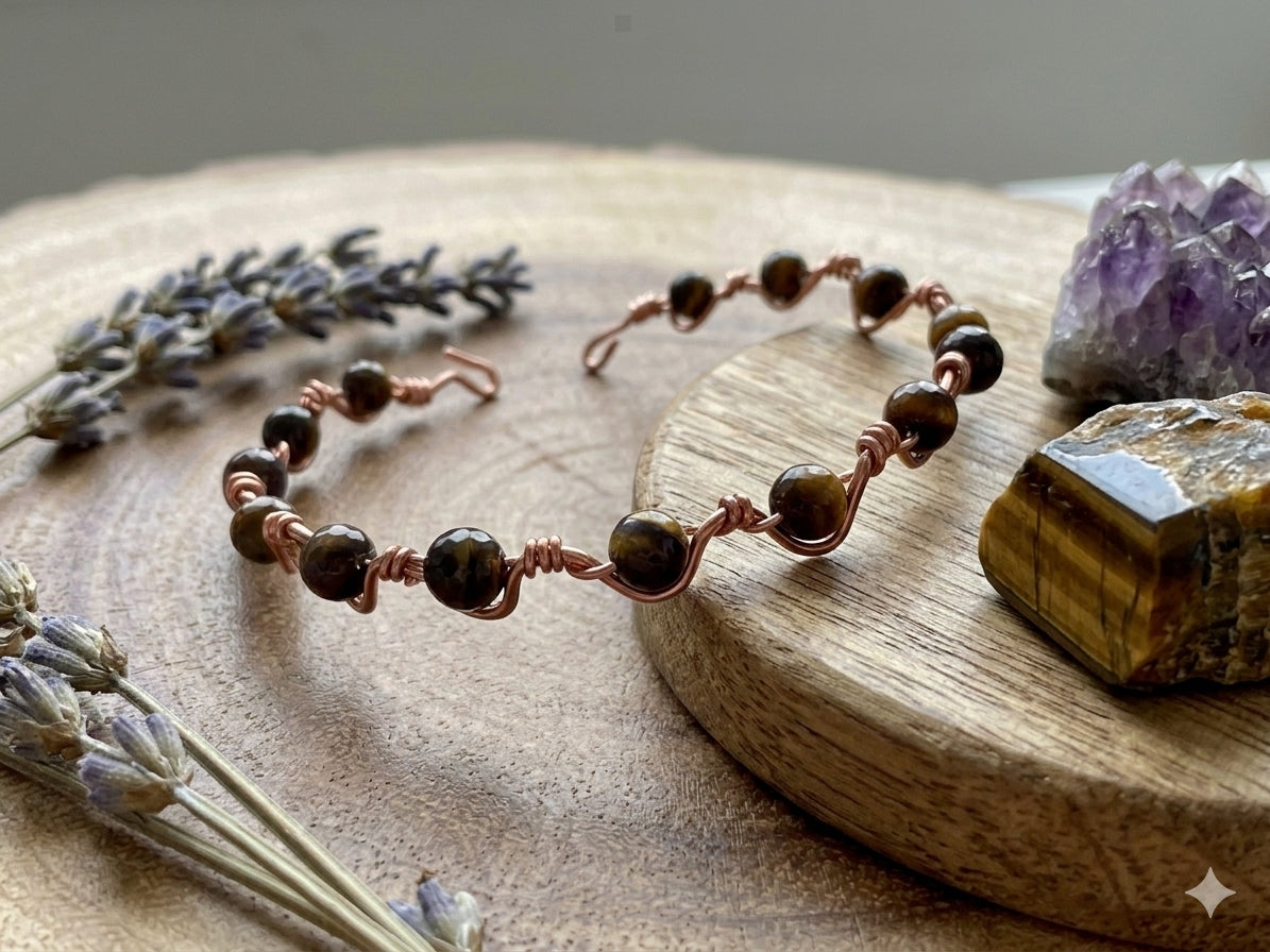 Tiger's Eye & Copper Wire-Wrapped Cuff Bracelet